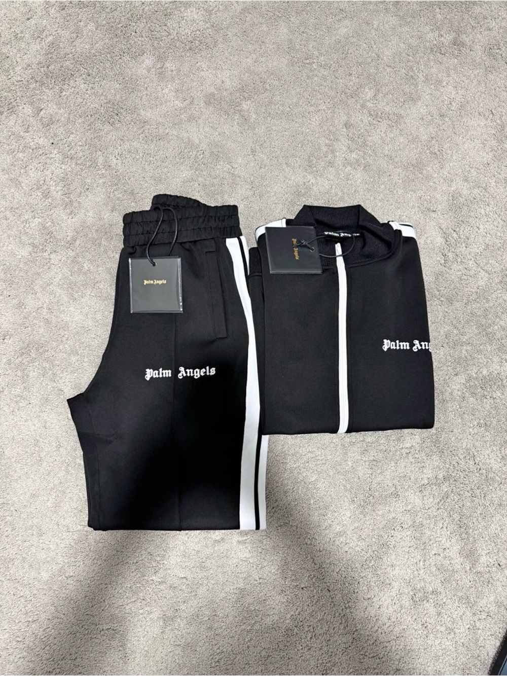 Palm Angels Black Track Jacket and Pants with White Stripe